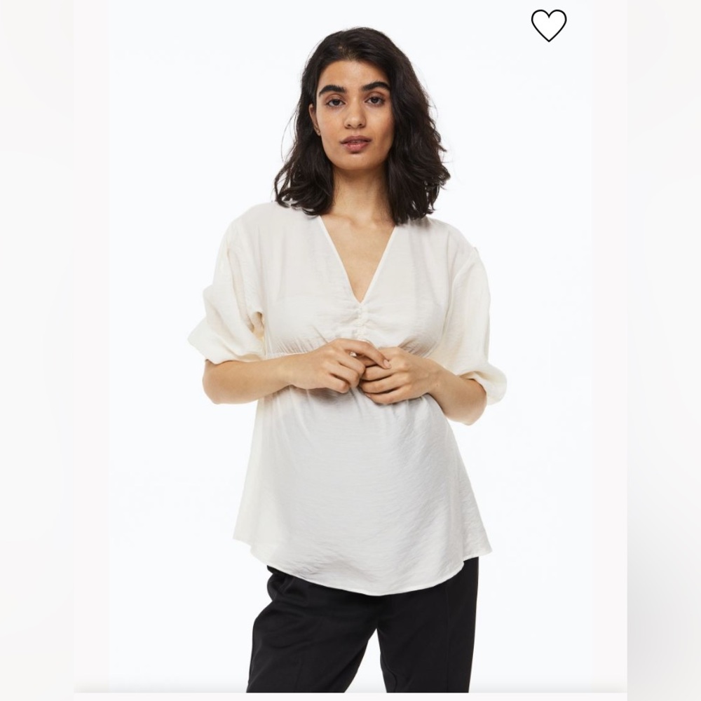 H&M MAMA Maternity V-Neck Blouse Shirt | Cream | NWOT | Small